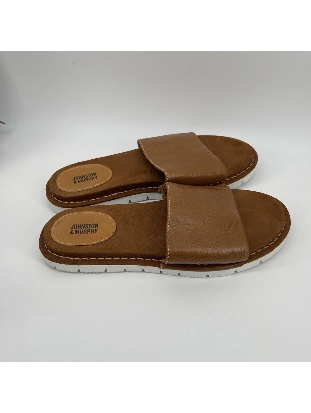 Johnston & Murphy Men’s Brown Leather Slide Sandals Size 10M Made in Brazil